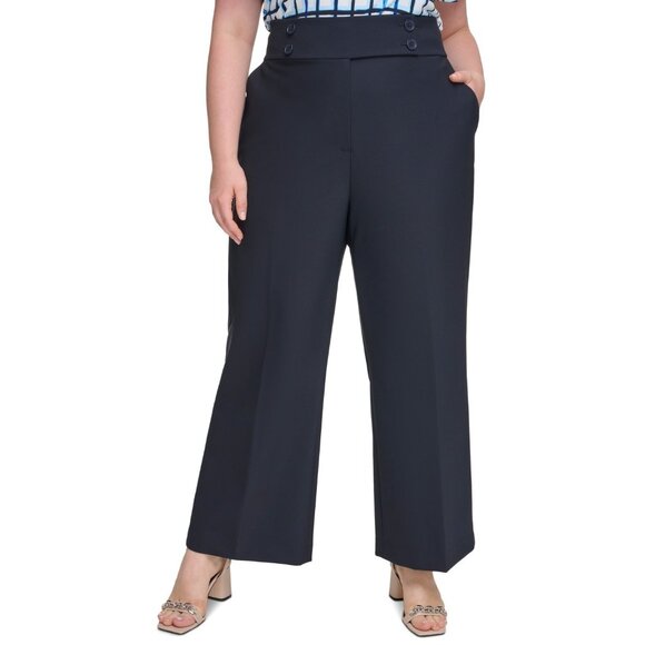 Calvin Klein Plus Size 14W Scuba-Crepe Wide-Leg Pants Black MSRP $109 - Picture 1 of 5